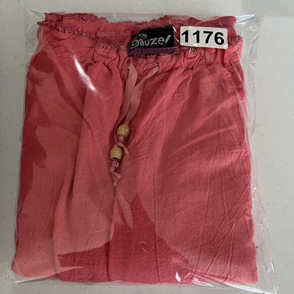 Oh My Gauze Women M Coral Smocked Strapless Top Wide Leg Pant Two Piece Set Boho - Picture 16 of 16